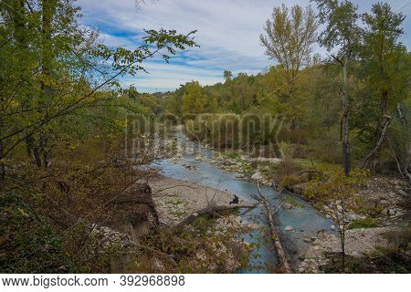 Sulphurous River At Lavino In Autumn In Abruzzo In Italy