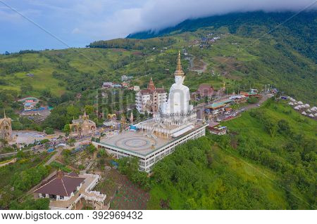 Aerial View Of Wat Phra Thart Pha Sorn Kaew Statue Temple, Phetchabun, Thailand. Nature Landscape Ba