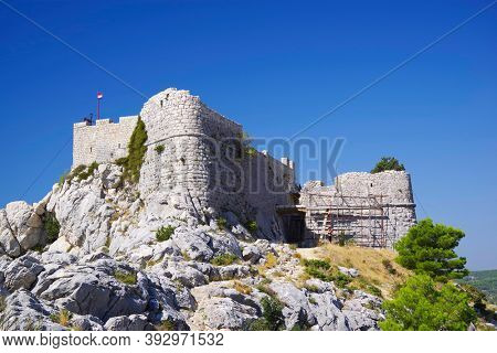Starigrad Fortress above Omis resort, Dalmatia region of Croatia, Europe