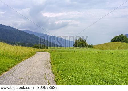 Cycleway Of Pusteria Valley, Bolzano Province, Trentino Alto Adige, Italy. Mountain Landscape At Sum