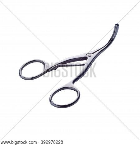 Surgical Instrument Tracheal Dilator Trusso, Isolate On White Background Instrument For Tracheostomy