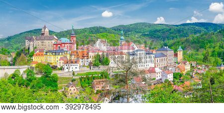 Aerial Panoramic View Of Medieval Loket Town With Loket Castle Hrad Loket Gothic Style On Massive Ro