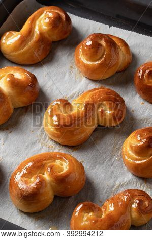 Jidasky Or Jidase - Czech Sweet Easter Pastry Made Of Yeast Dough, On A Baking Plate