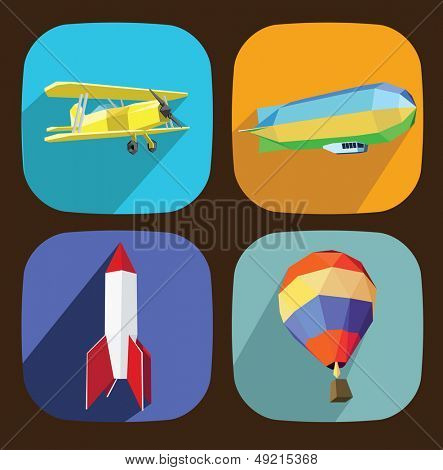 aereo trasporto icone lungo shaddows stile