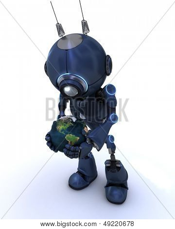 3D-Render der ein Android mit Globus