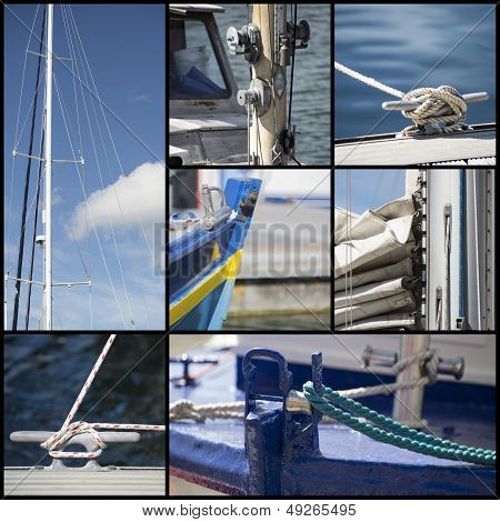 Detail Shot Collage Of Yacht Sailboats