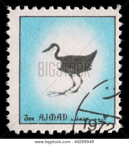 AJMAN - ca 1972: stämpel tryckt av Ajman, visar fågel, circa 1972