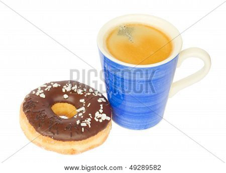 donut with  blue coffee mug