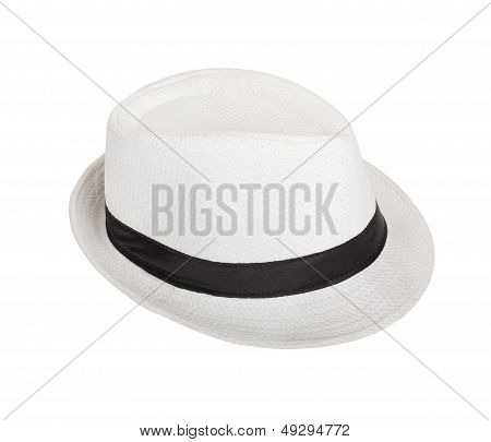 White Wicker Hat For The Summer On An Isolated Background