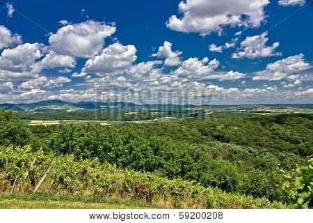 Beautiful Green Scenery Landscape Under Cloudy Sky