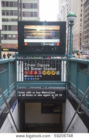 Times Square 42 St Subway Station entrance in New York