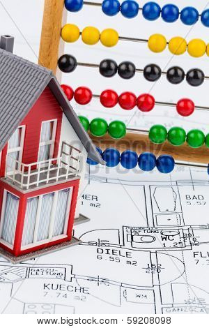 house, abacus, plan, symbol photo for house construction, financing, building society