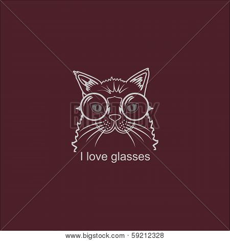 Vector Portrait Cat in Big Glasses