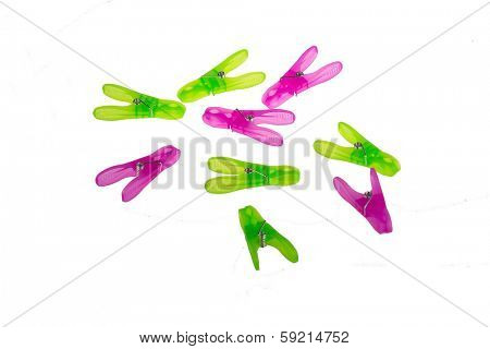 Plastic clothespins isolated on white background isolated 