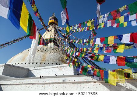 Boudnath Stupa In Kathmandu With Prayer Flags - Nepal