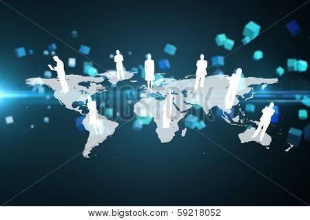 International community against futuristic screen with quaders