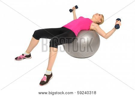 Dumbbell Chest Fly on Stability Fitness Ball Exercise, phase 1 of 2