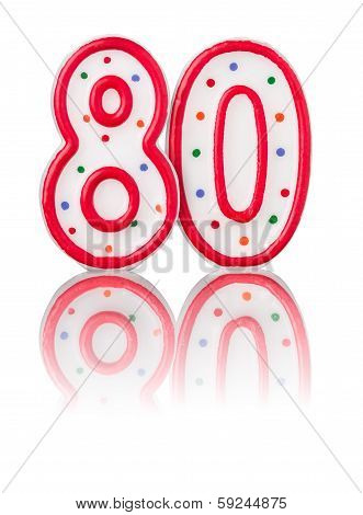 Red number 80 on a white background with reflection