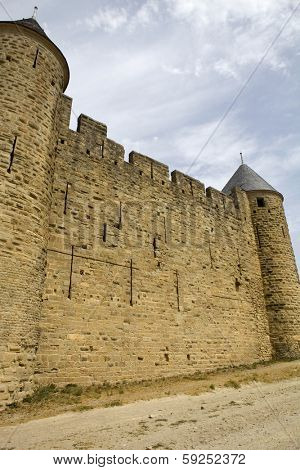 The ancient fortification of Carcassone in southern France