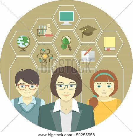 Woman Teacher And Pupils