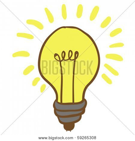 cartoon illustration of shiny hand drawn lightbulb