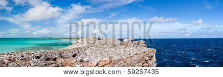 Panorama of Glass window bridge on Eleuthera island Bahamas