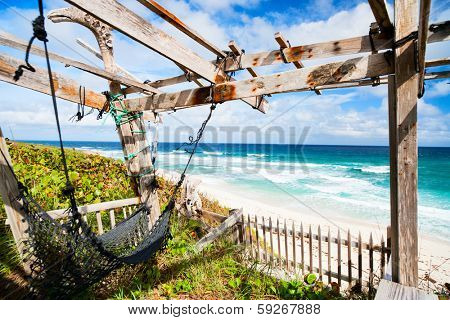 Tropical beach and sea on Bahamas island of Eleuthera