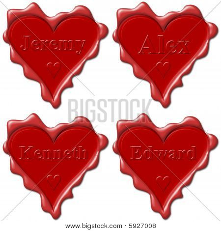 Valentine Love Hearts s názvy: Jeremy, Alex, Kenneth, Edward