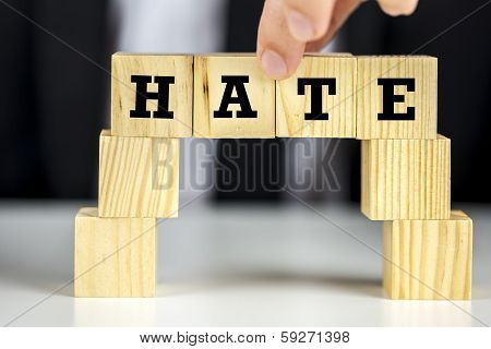 Bridge Of Cubes With Word Hate Written On Them