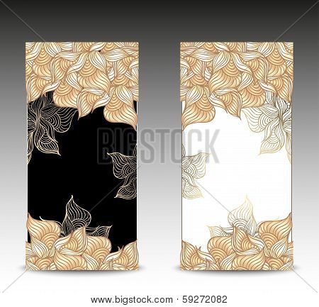 Set Abstract floral banners with flowers shells seaweed