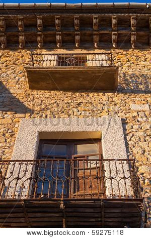 Morella in Maestrazgo castellon village facades at Spain