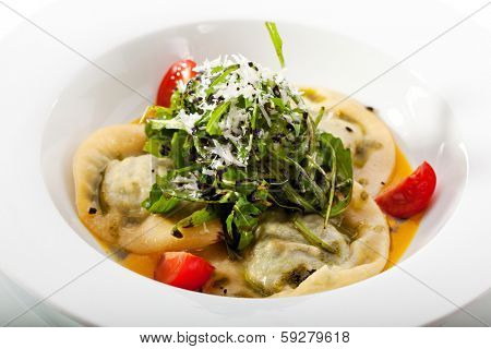 Ravioli with Cheese and Spinach and with Pumpkin Cream