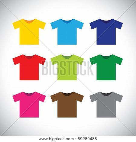 Colorful T-shirts Vector Icons