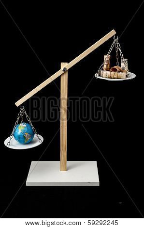 Earth and Money on a Two Pan Balance