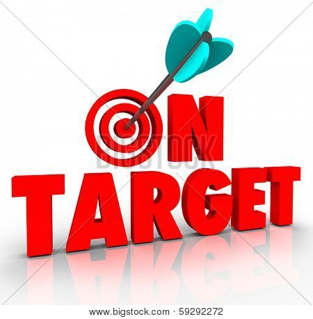On Target Words Arrow Bulls-Eye Perfect Goal Achieved