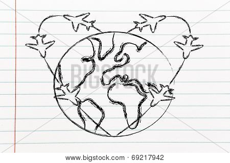 Love For Travel: Airplane Trails Heart Around The World