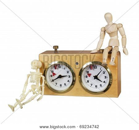 Person And Skeleton With A Chess Game Timer
