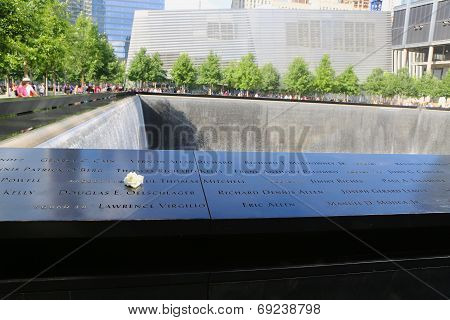 Flower left at the National 9 11 Memorial at Ground Zero in Lower Manhattan
