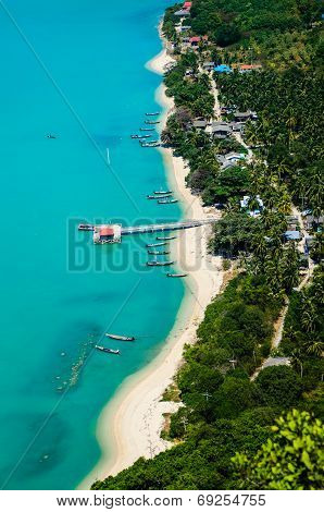 Top View On The Mountain Of Fishing Village On Small Island.