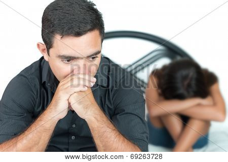 Worried young father with her troubled teenage daughter
