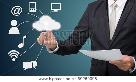 Businessman Hand Touch Cloud Computing Concept