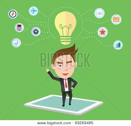 Funny flat character smart tablet concept