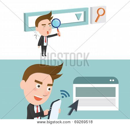 Funny flat character smart research concept