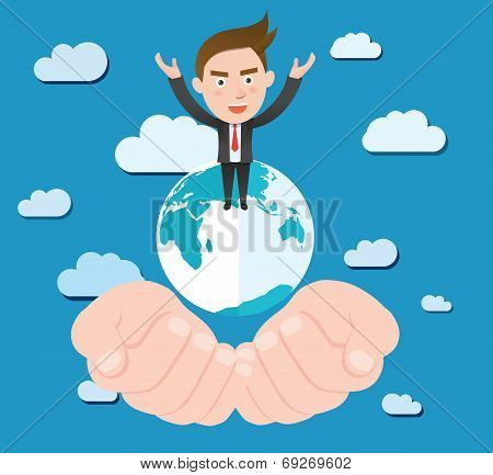 Funny flat character global business concept