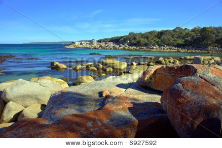Près de rochers couverts de lichen Bicheno, Tasmanie