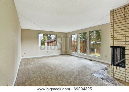 Empty Bright Living Room With Fireplace