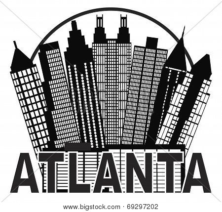 Atlanta Skyline Circle Black And White Illustration