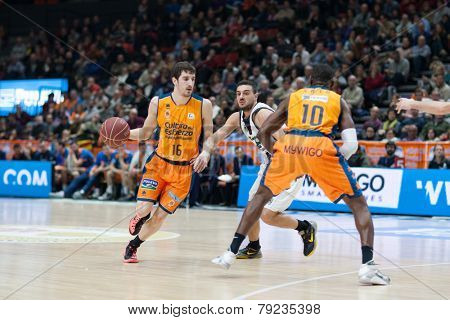 VALENCIA, SPAIN - DECEMBER 30: Vives with ball during Spanish League match between Valencia Basket Club and Juventut at Fonteta Stadium on December 30, 2014 in Valencia, Spain
