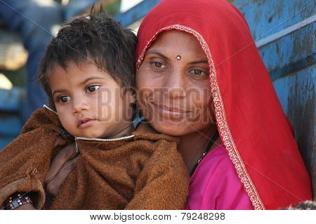 Beautiful Indian Mum With Her Son.