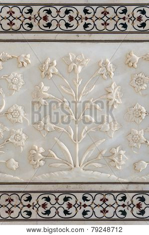 Detail Decorative Of Taj Mahal, India